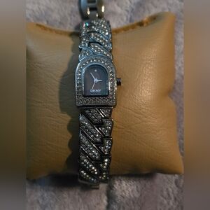 DKNY gun‎ metal colored with crystal accent watch. NY4229